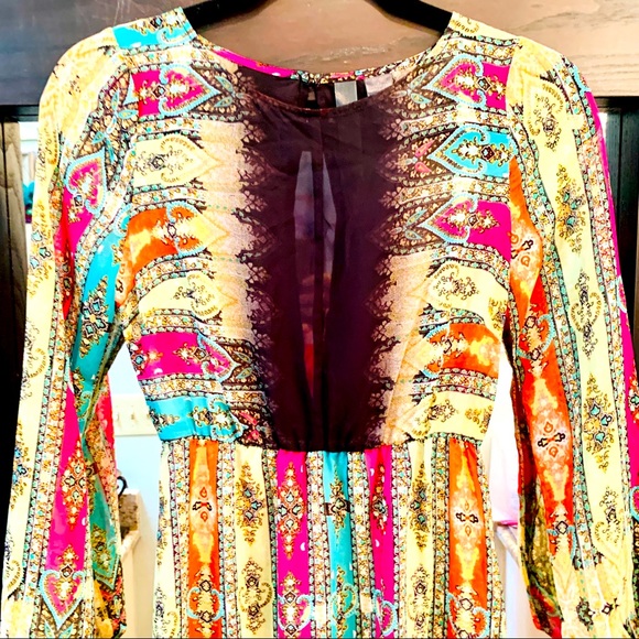 NWOT Sheer long dress with beautiful colorful pattern. So UNIQUE  w/comfy-flow - Picture 5 of 7